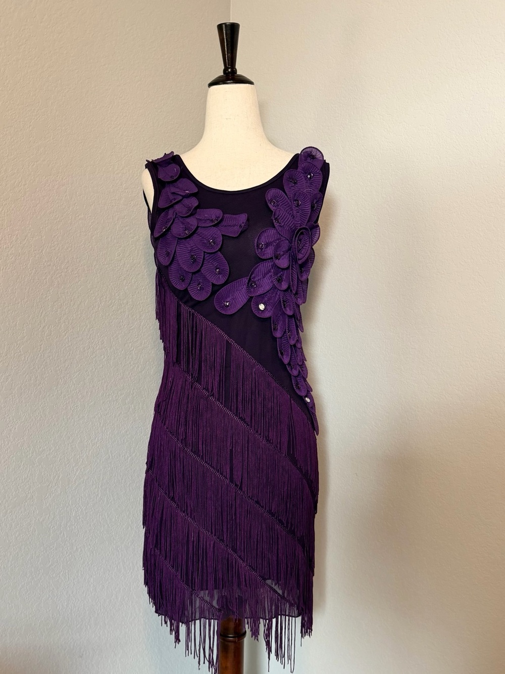 Roaring 20s Gatsby Purple Beaded Fringe Dress